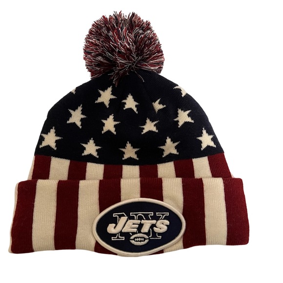 Fanatics Accessories - NY Jets NFL cuffed knit hat with pom. Red, white and blue.